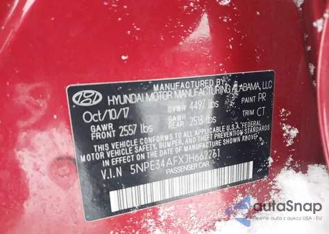 2018 Hyundai Sonata Sport z USA, uszkodzony, nr VIN 5NPE34AFXJH662261